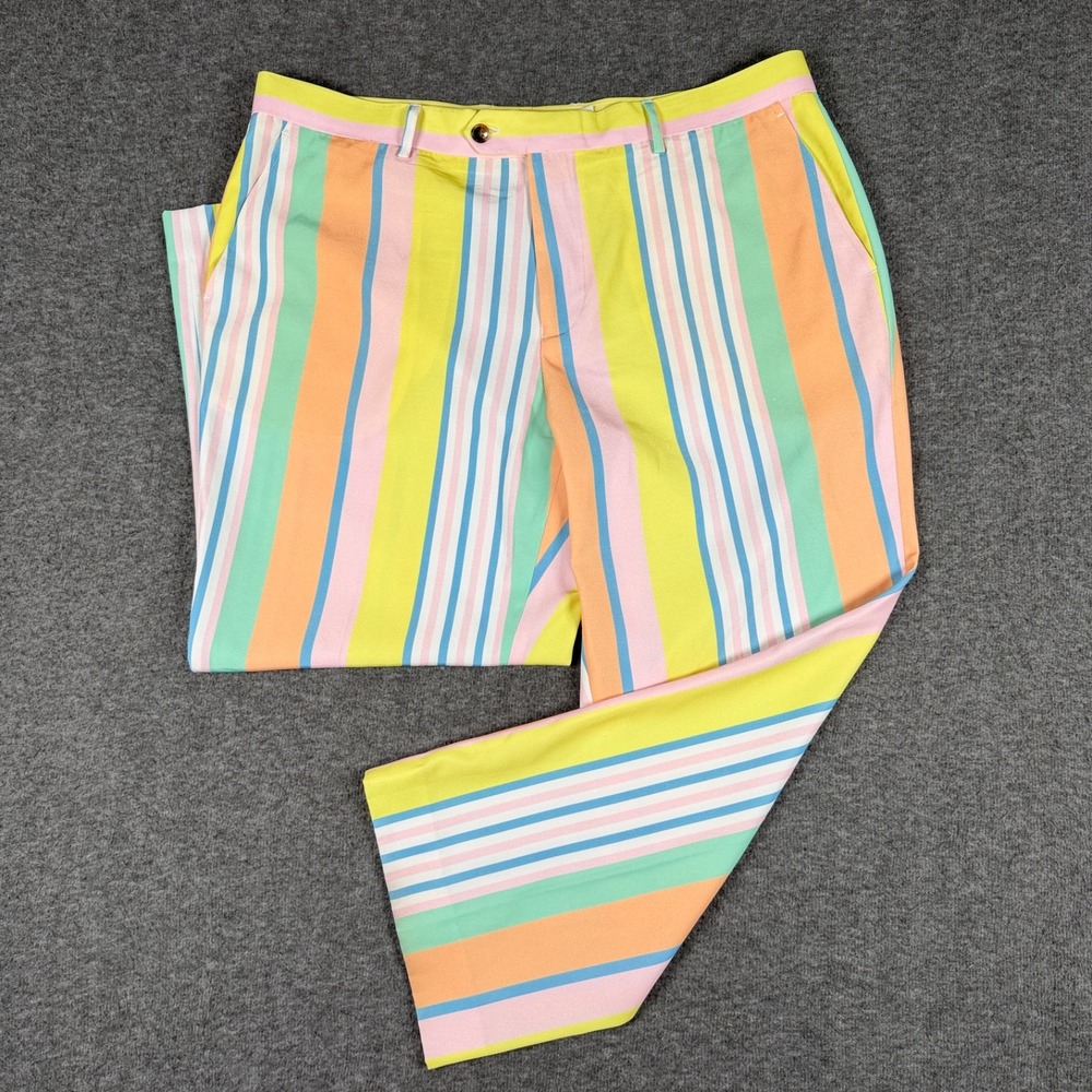 Shinesty Mens 38x25 Multi Stripe Golf Performance Stretch Trousers Custom Hem